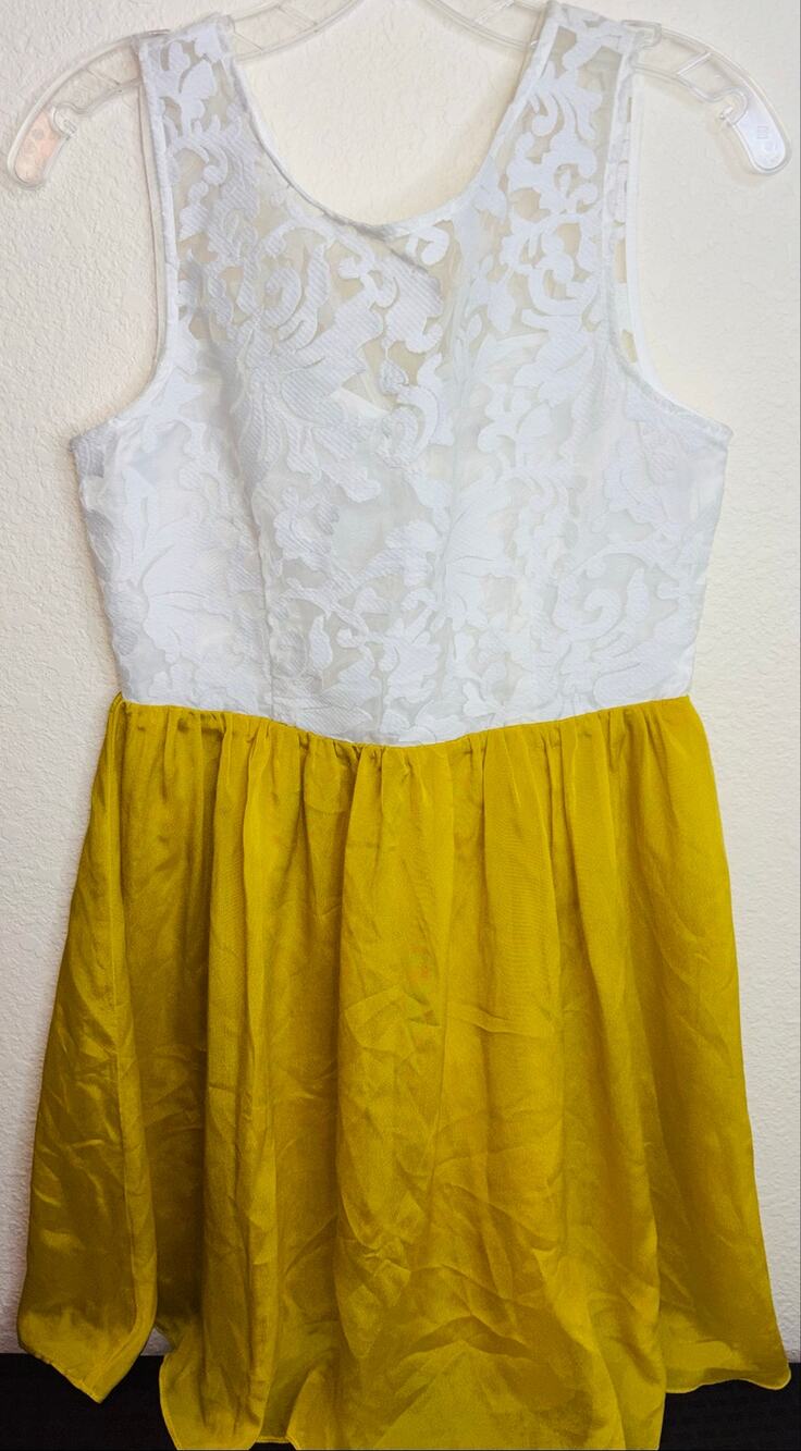 Altar'd State, White Lace Overlay Bodice Yellow Cocktail Party Dress Women's Med